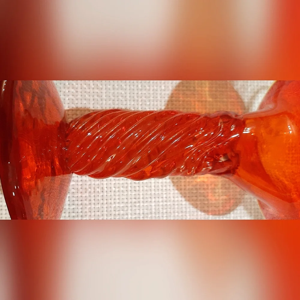 Vintage, DREW SMITH | Red Glass Artisan Candle Holder - signed